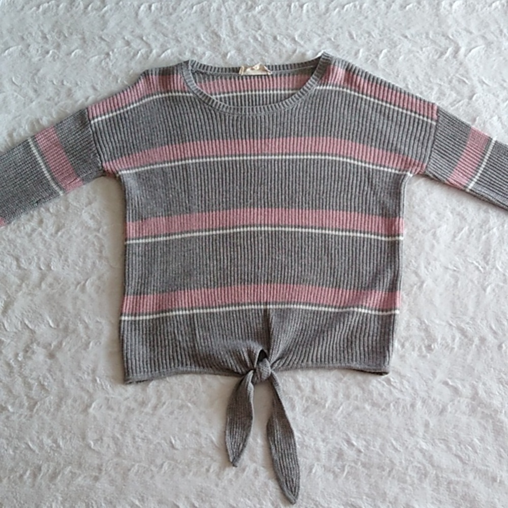 Pink Republic Striped Tie Front Sweater